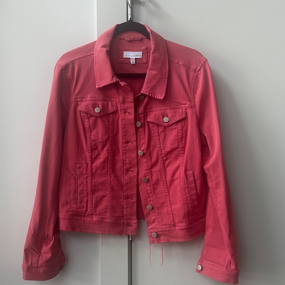 LOFT Coral Raw Hem Jean Jacket